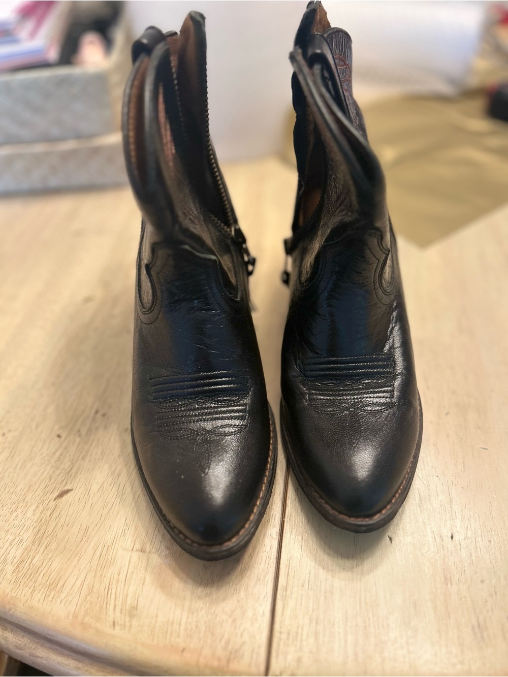 Ariat Black Leather Ankle Boots with Brown Interior